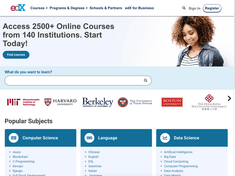Screenshot of edX